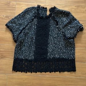 Tweed and lace blouse. Vintage vibes.